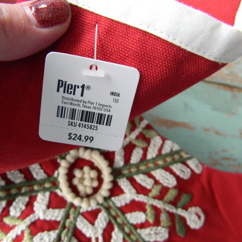 NWT PIER 1 EMBROIDERED RED CHRISTMAS HOLIDAY STOCKING